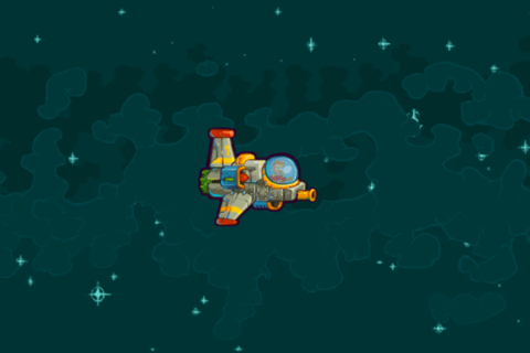 Reines JavaScript-Demo mit dem Schiff des Spielers (mit Sternen im Hintergrund), das mit Tastatur und Maus gesteuert werden kann.