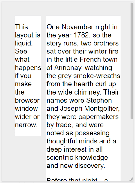 Ein Layout mit zwei Spalten, die in einem mobilen Viewport zusammengepresst sind.