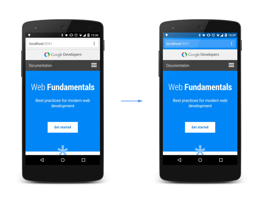 Bild, das die Wirkung der Verwendung von theme-color zeigt